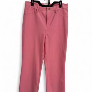 Good American straight leg shiny mid-rise bubble gum pink pants size 14